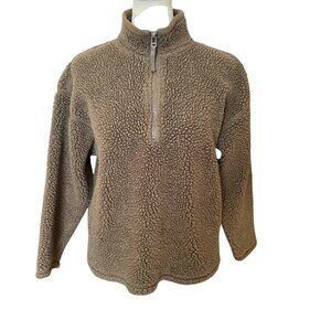Gap brown quarter zip short teddy jacket shacket women's size XL soft